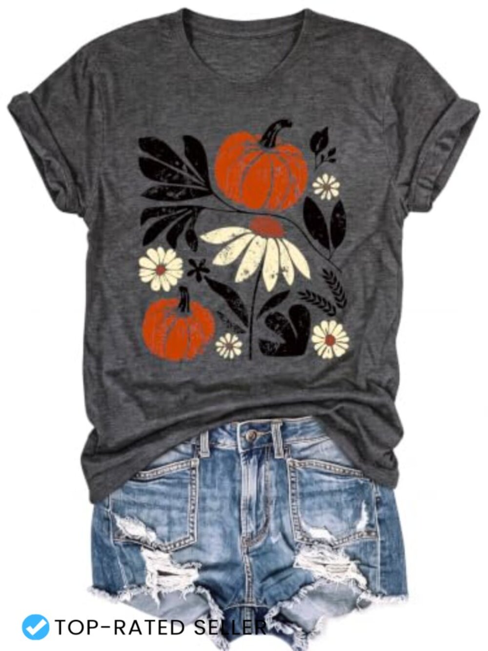 Women's Fall Pumpkin Graphic Tee Crew Neck Short Sleeve T-Shirt